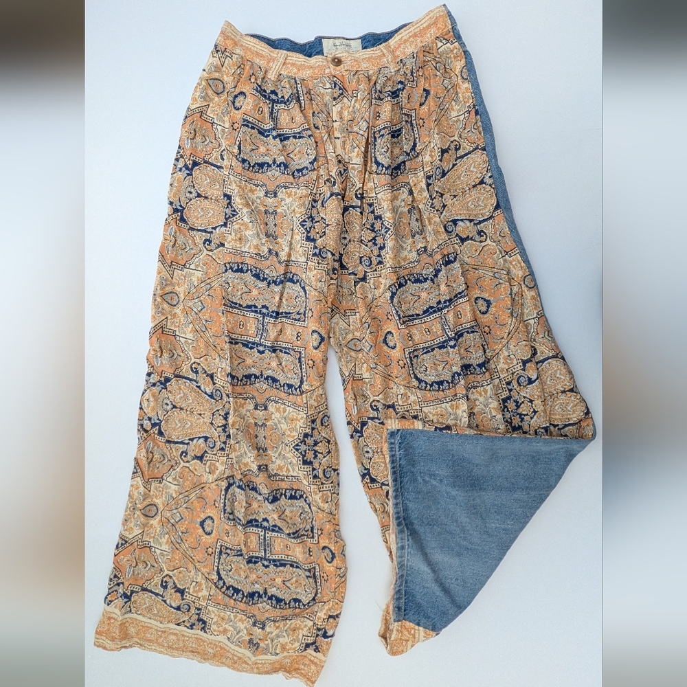 We The Free People Vintage Paisley Wide Leg Jeans Pants Half & Half Size 26 Boho